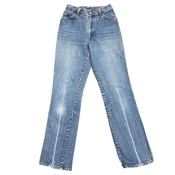 Vintage H.I.S. 10/11 Chic Blue Mom Jeans High Waist Straight Creased Made in USA - Picture 13 of 16